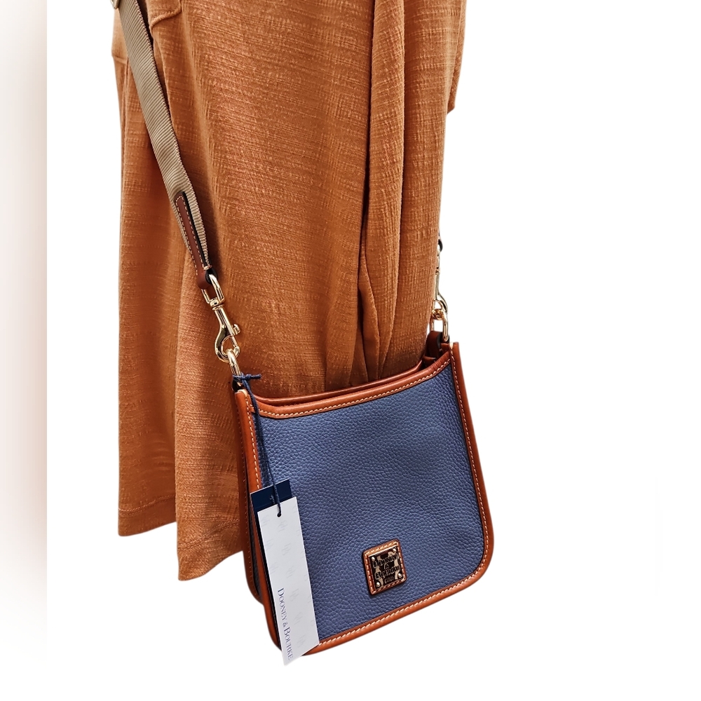 Dooney & Bourke Pebble Grain Small Messenger w/Guitar Strap Blue NWT - Picture 6 of 11